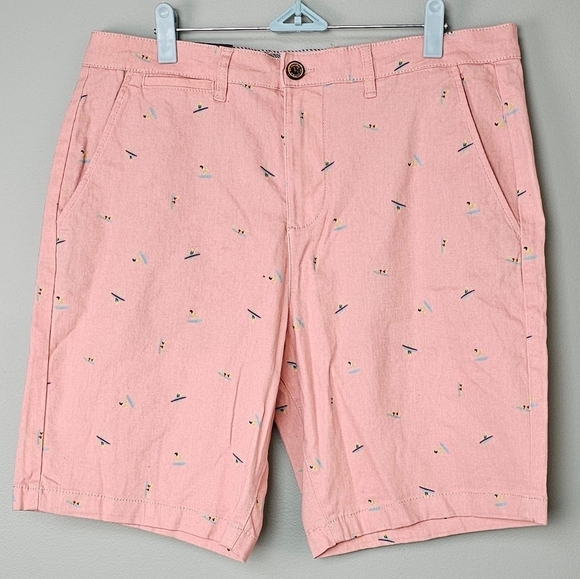 Jachs New York Men's Pink Surfer Print Twill Bleecker Shorts Size 32 - Picture 1 of 9